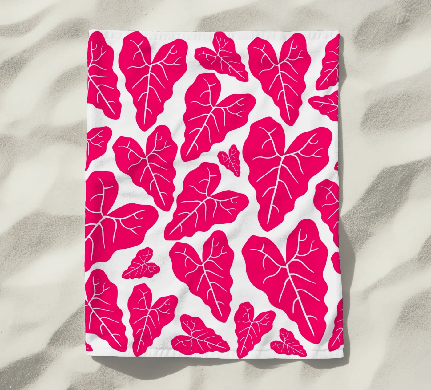 Pink leaves pattern telo mare da baobabprintstore