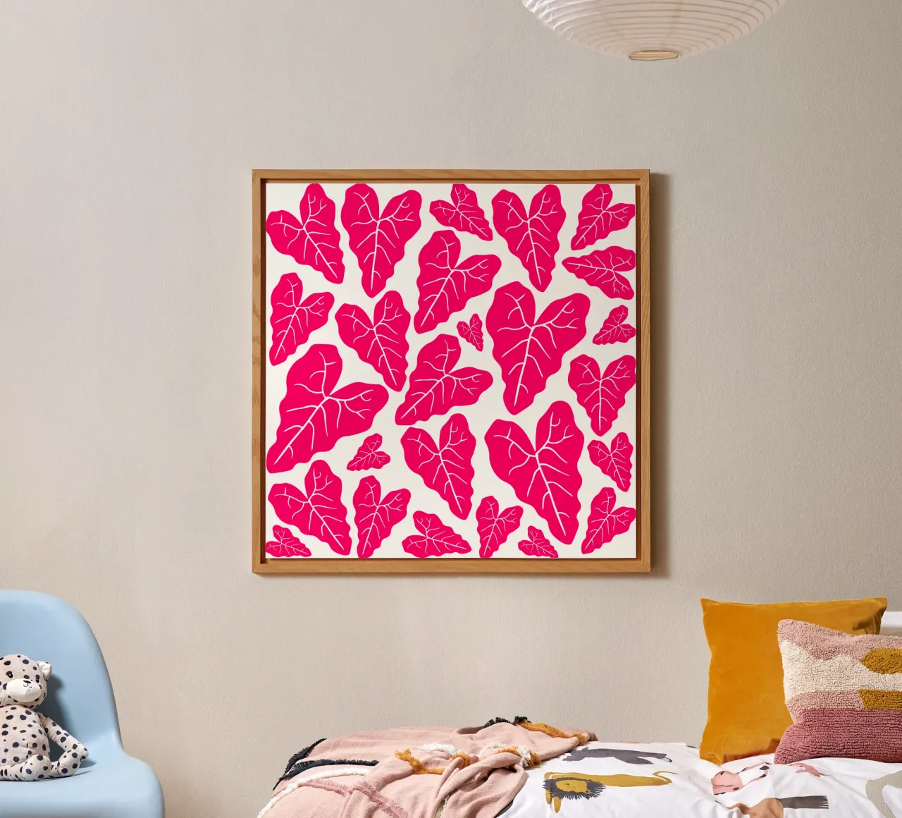 Pink leaves pattern alluminio dibond da baobabprintstore