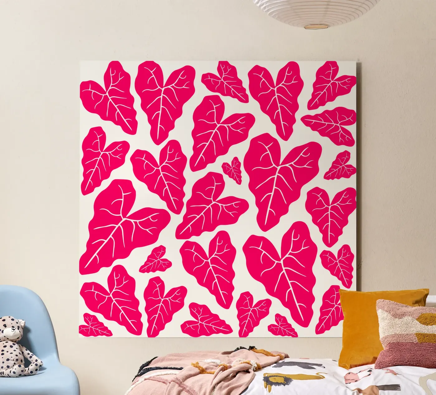 Pink leaves pattern alluminio dibond da baobabprintstore