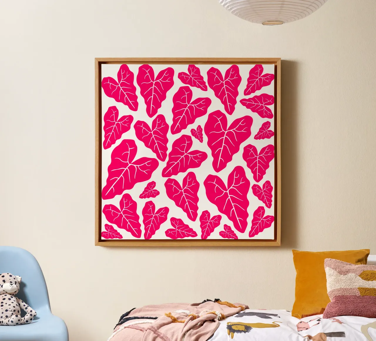 Pink leaves pattern tela con Cornice a cassetta da baobabprintstore