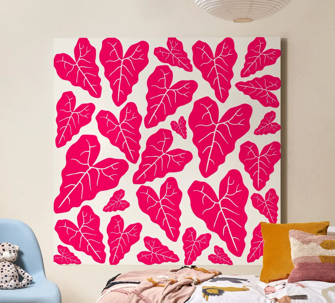 Pink leaves pattern tela con Cornice a cassetta da baobabprintstore