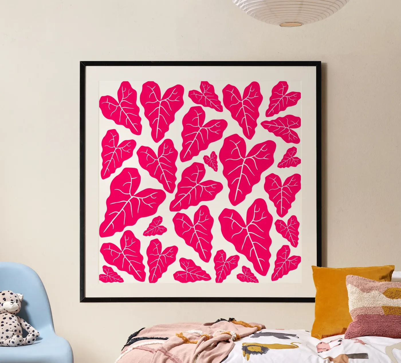 Pink leaves pattern poster da baobabprintstore