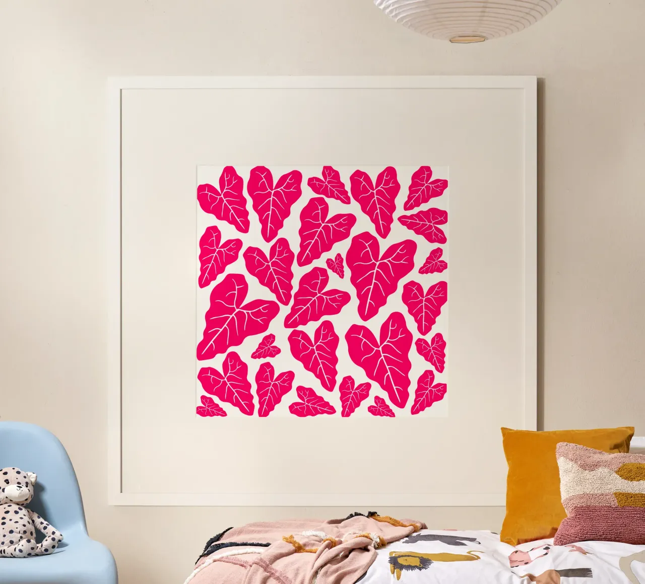 Pink leaves pattern poster da baobabprintstore