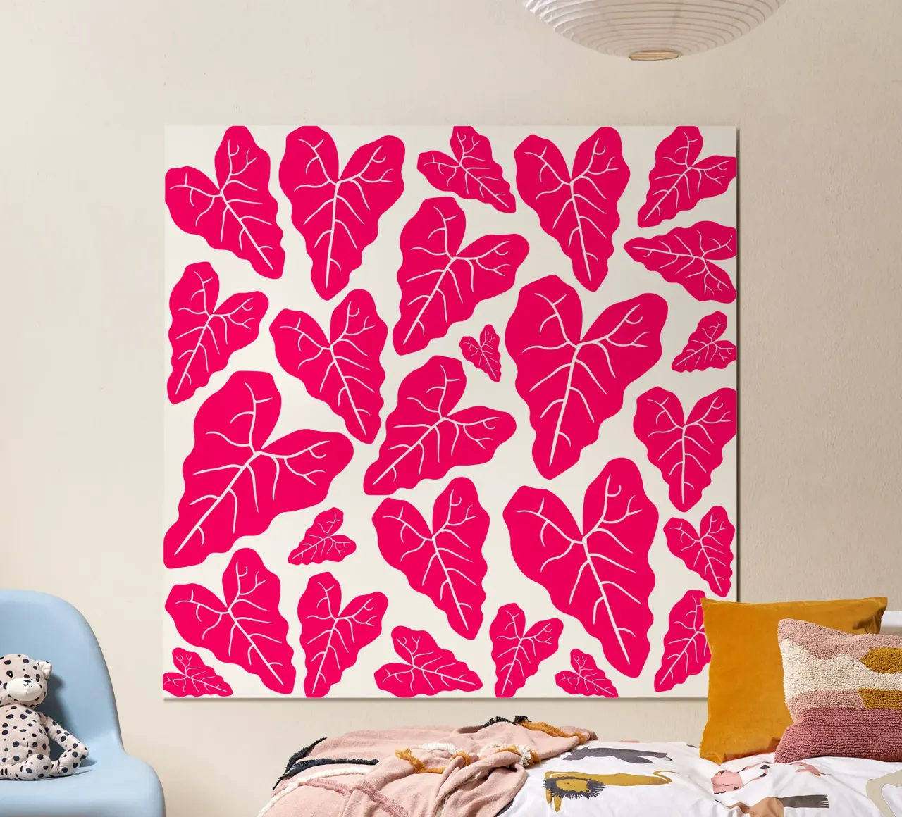 Pink leaves pattern poster da baobabprintstore