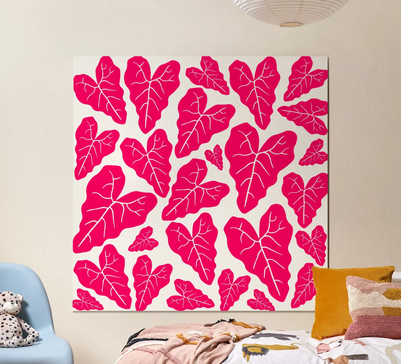 Pink leaves pattern poster da baobabprintstore