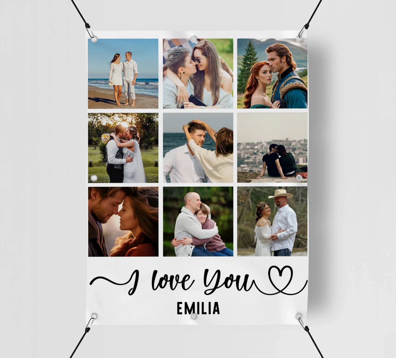 Collage 10 photos personnalisé I Love You Valentine bâche pvc de Personalized Art