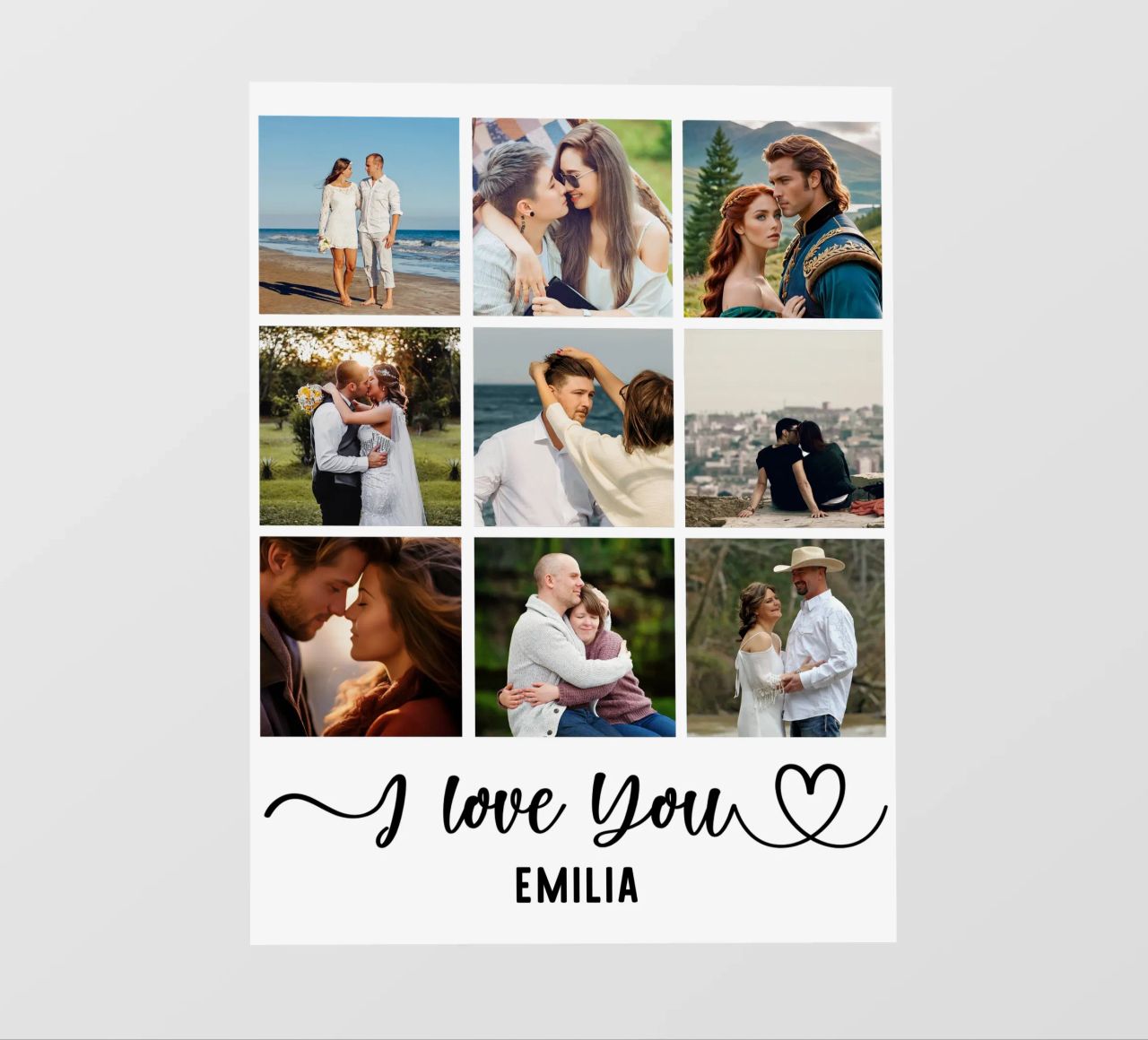 Collage 10 photos personnalisé I Love You Valentine bâche pvc de Personalized Art