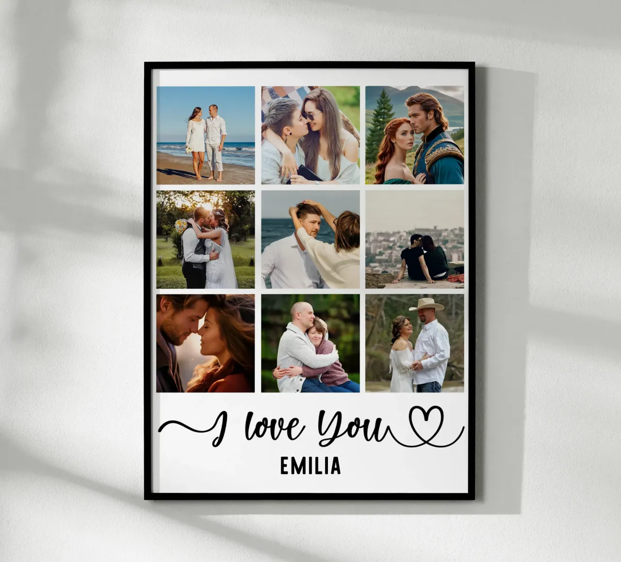 Personalized I Love You Valentine Custom 10 Photo Collage poster with wooden frame by Personalized Art