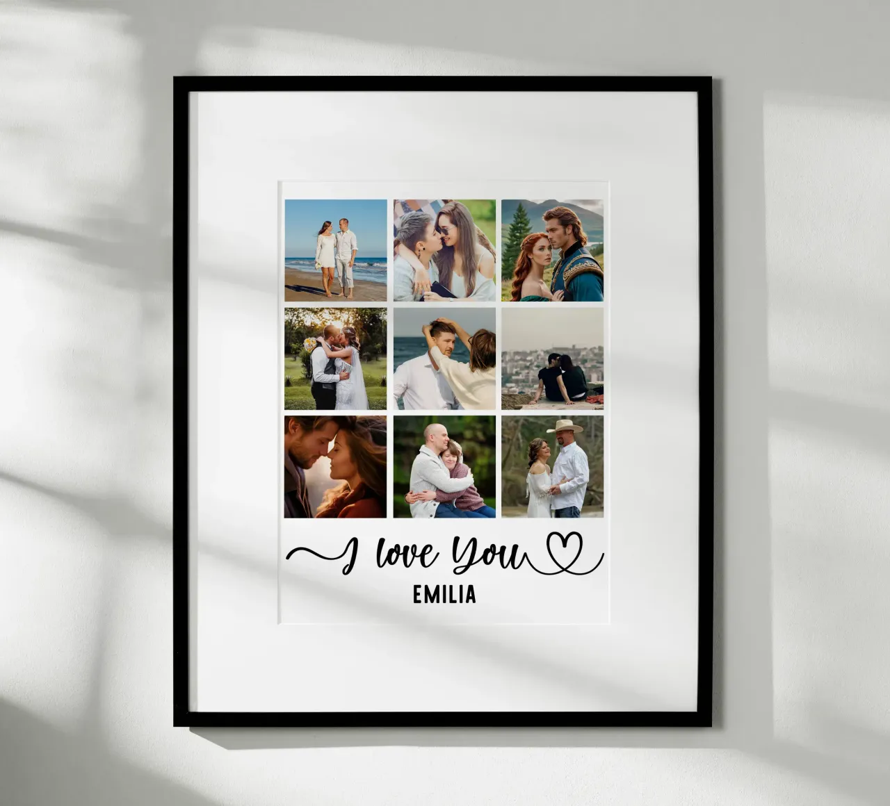 Personalized I Love You Valentine Custom 10 Photo Collage poster with wooden frame by Personalized Art