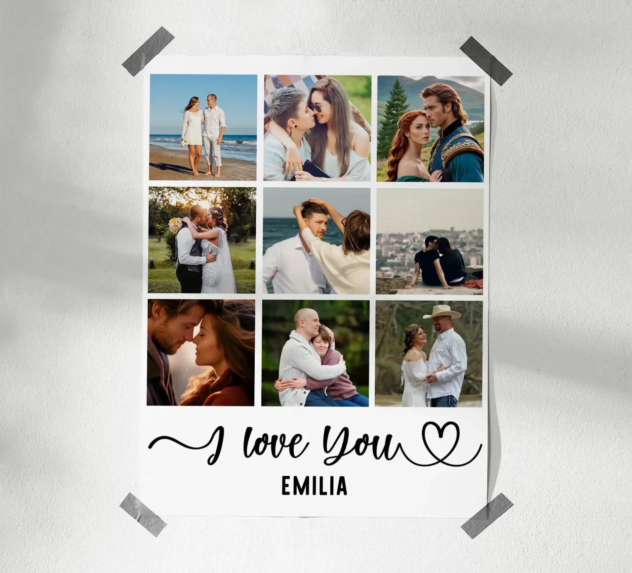 Personalized I Love You Valentine Custom 10 Photo Collage poster with wooden frame by Personalized Art