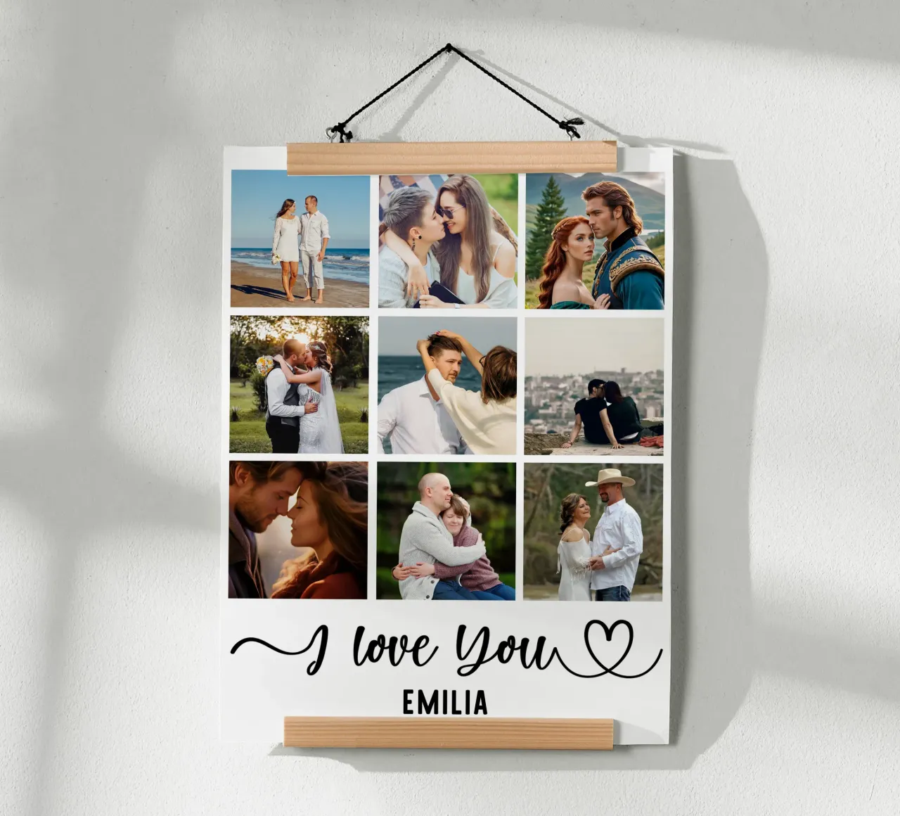 Personalized I Love You Valentine Custom 10 Photo Collage poster with wooden frame by Personalized Art