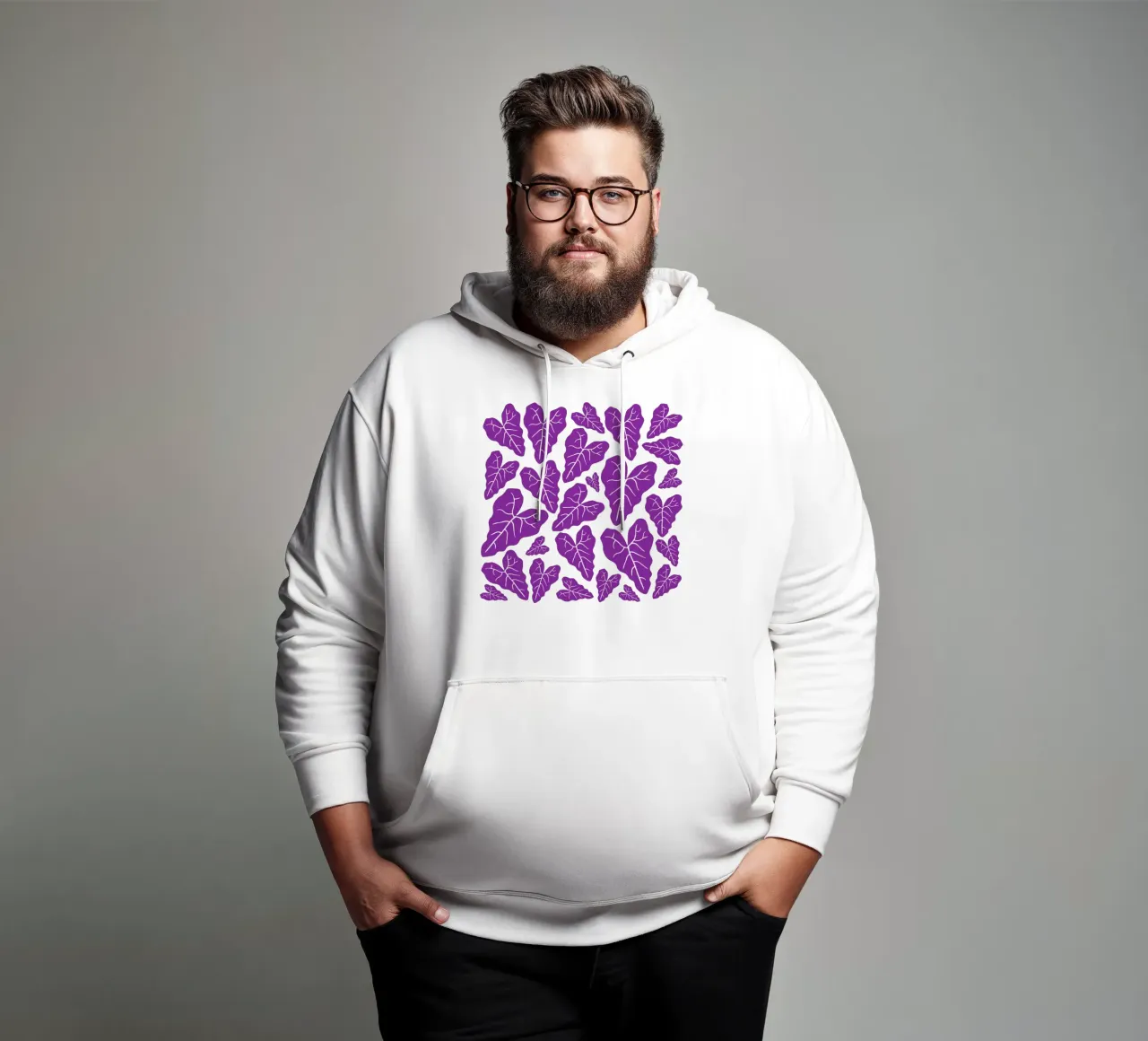 Purple leaves pattern felpa con cappuccio da baobabprintstore