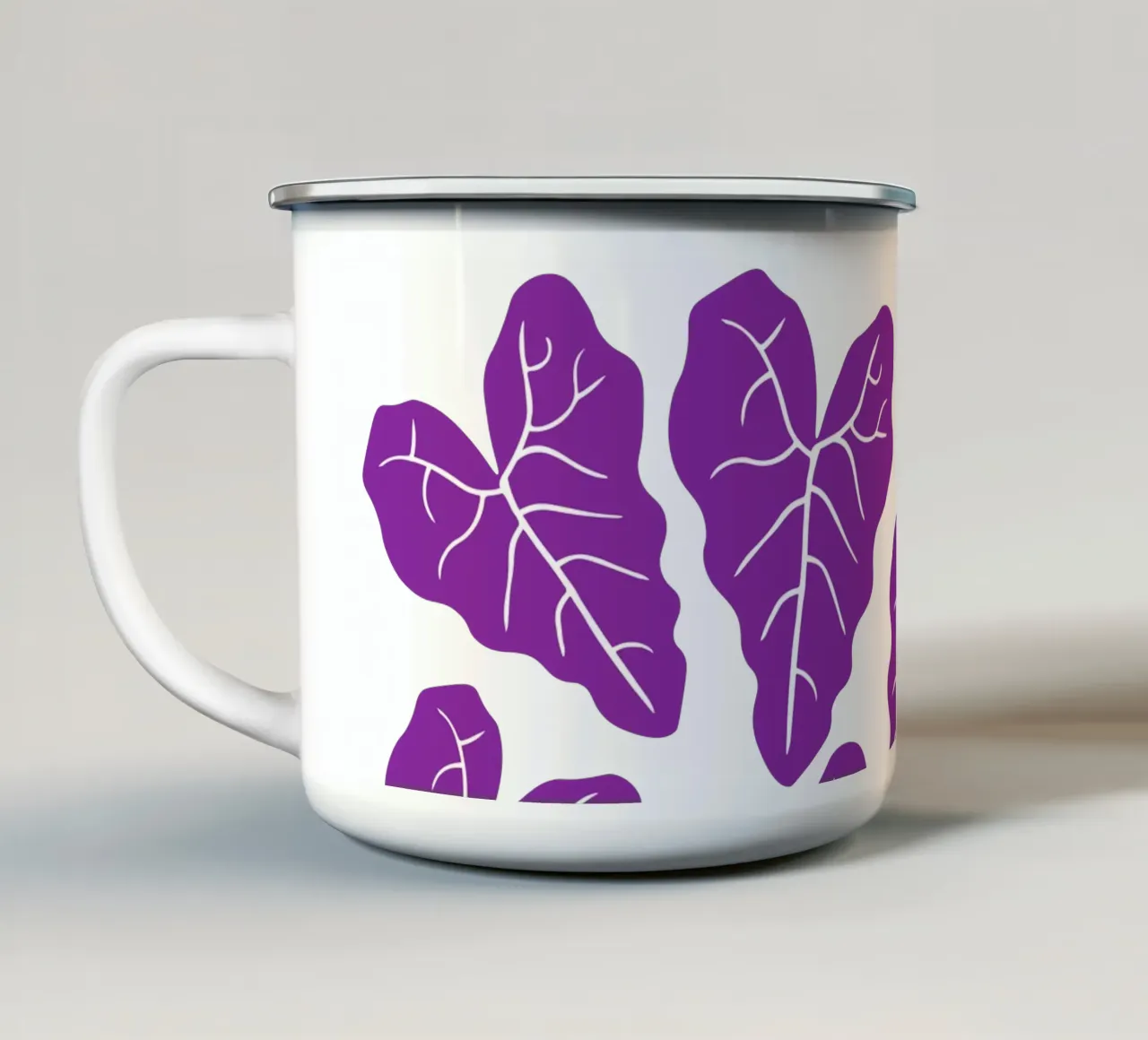 Purple leaves pattern tazza in smalto da baobabprintstore