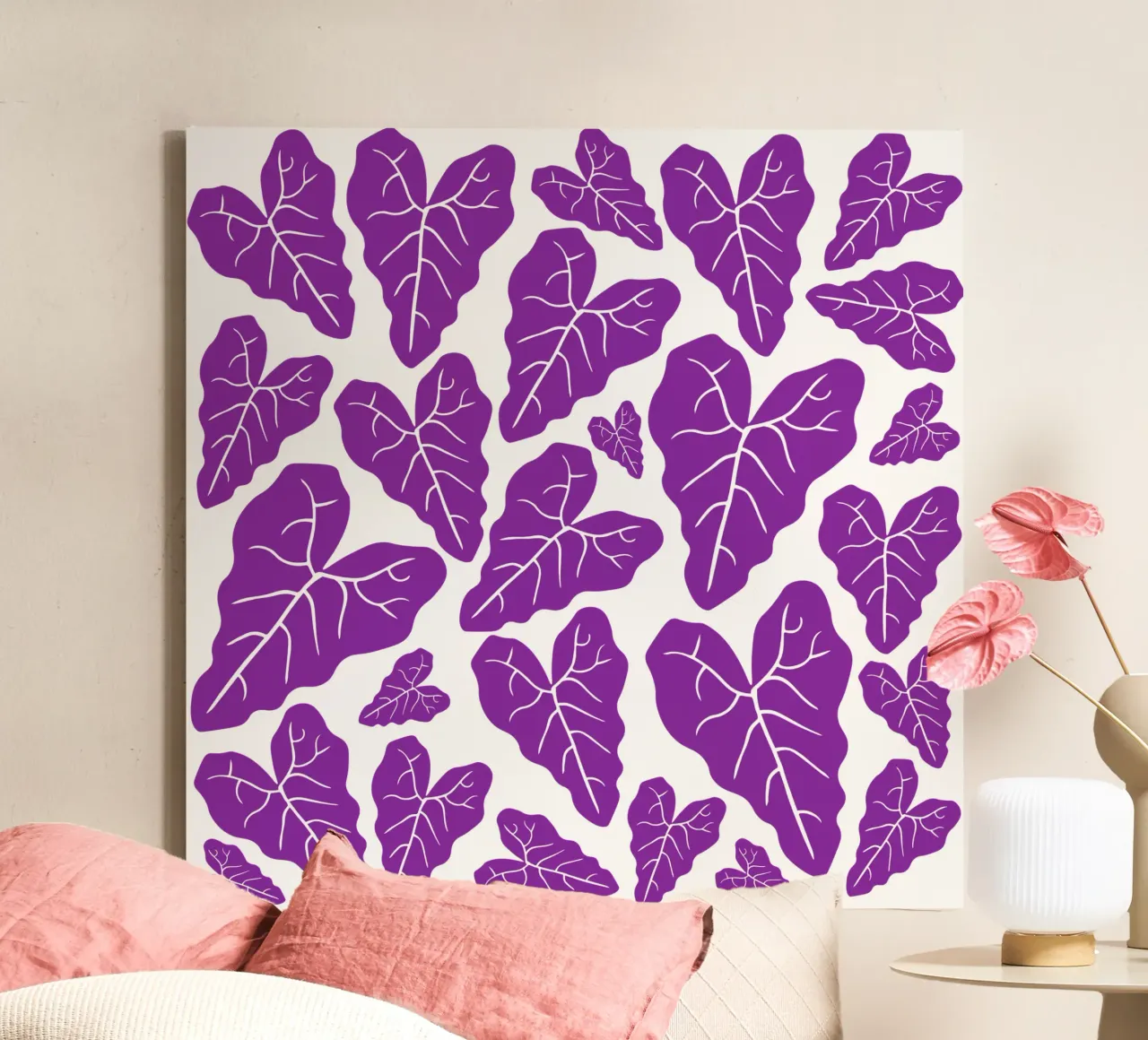 Purple leaves pattern tela con Cornice a cassetta da baobabprintstore