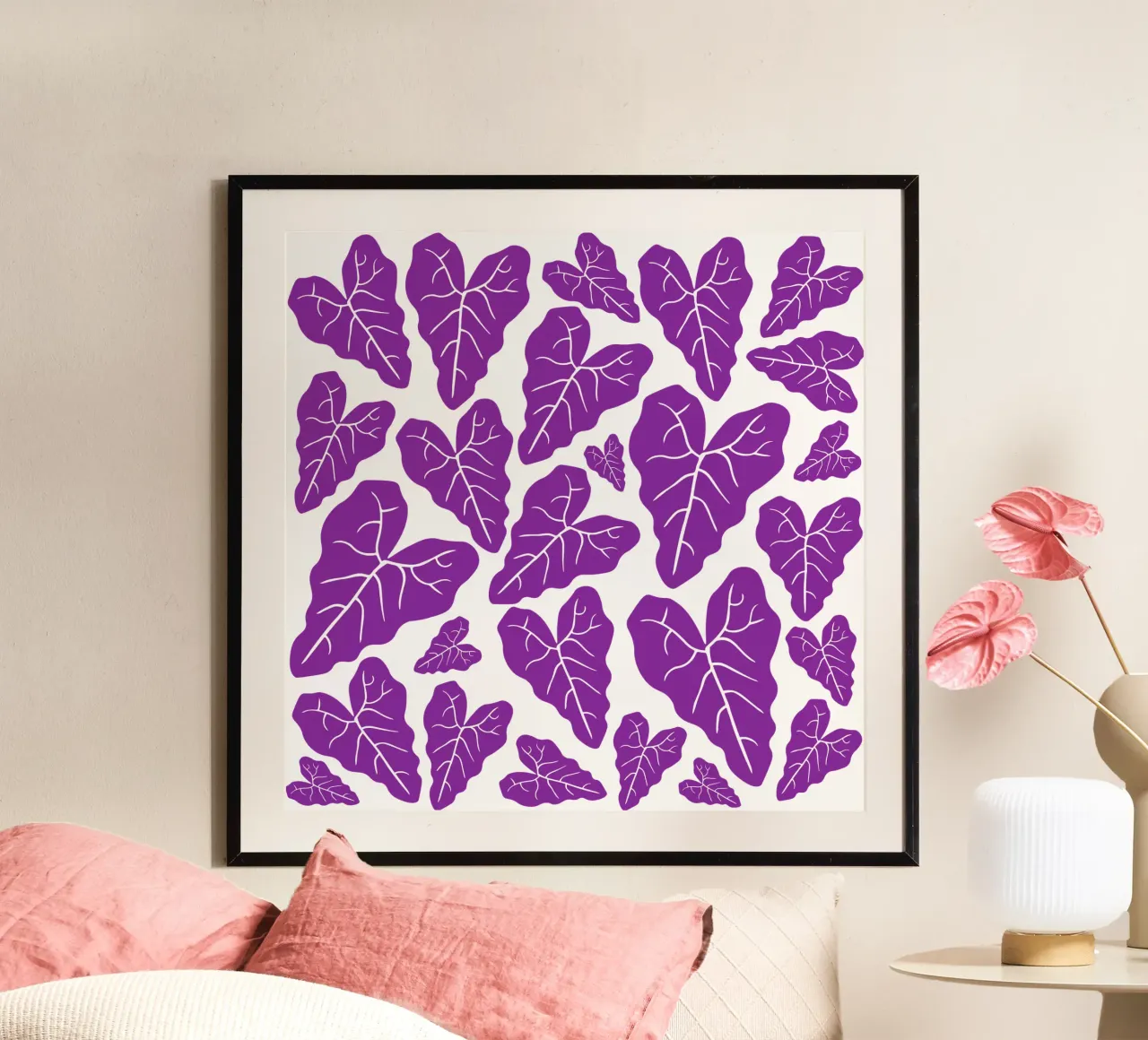 Purple leaves pattern carta hahnemühle da baobabprintstore