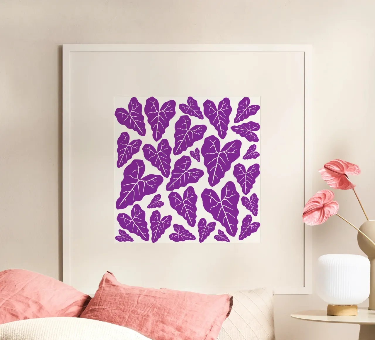 Purple leaves pattern carta hahnemühle da baobabprintstore