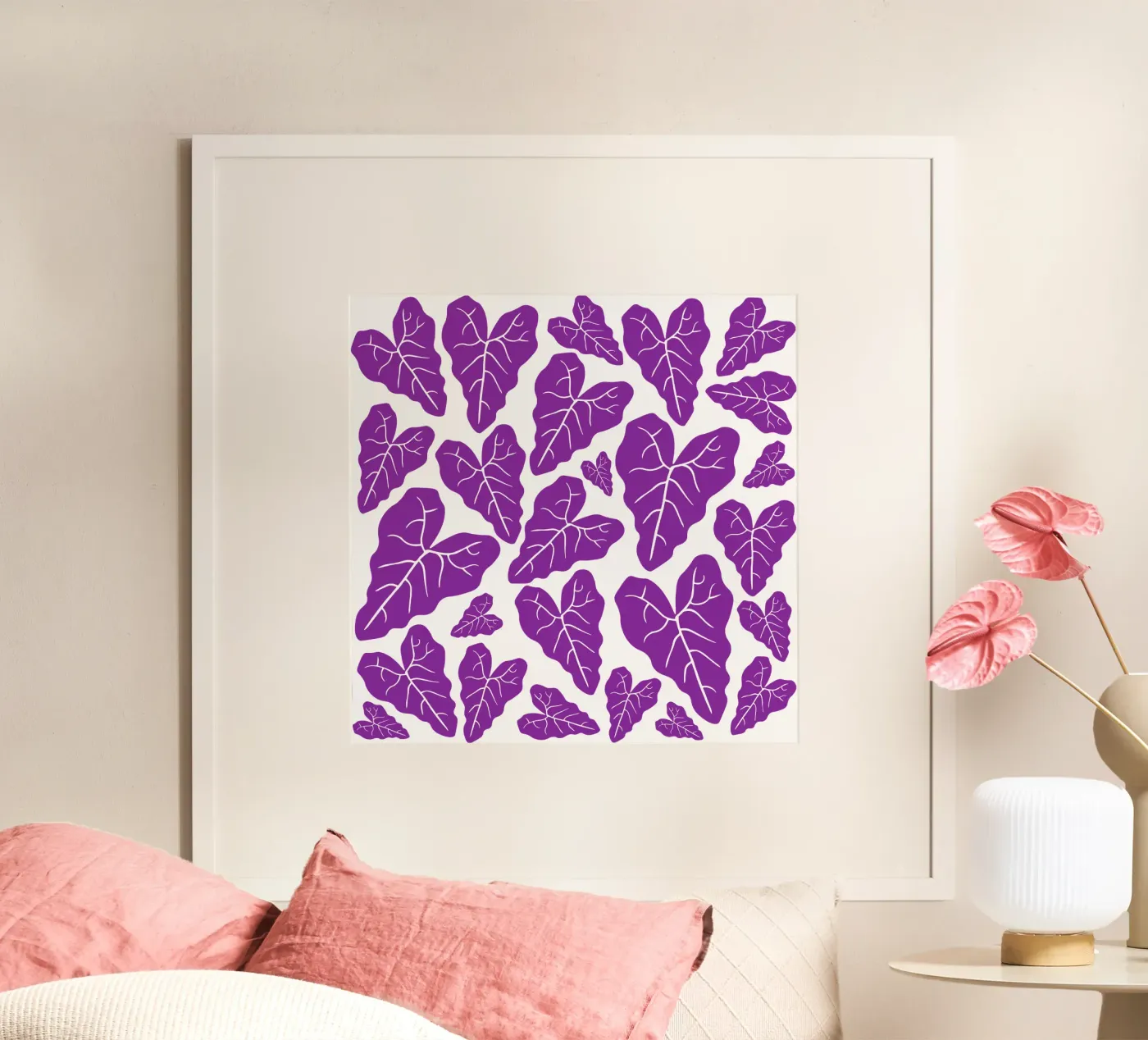 Purple leaves pattern poster by baobabprintstore