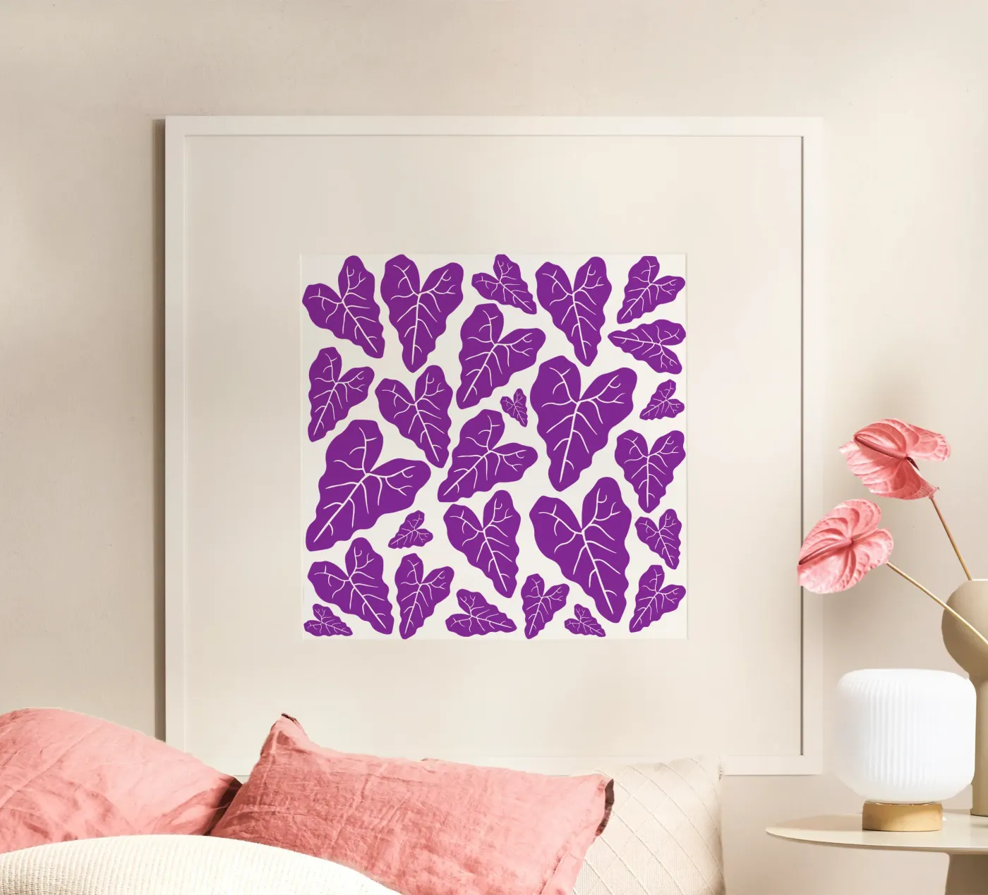 Purple leaves pattern poster da baobabprintstore