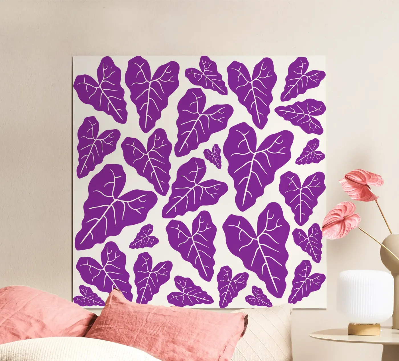 Purple leaves pattern poster by baobabprintstore