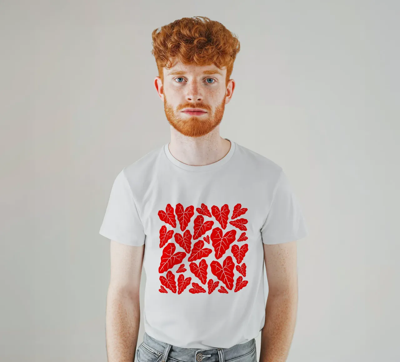Red leaves pattern t-shirt da baobabprintstore
