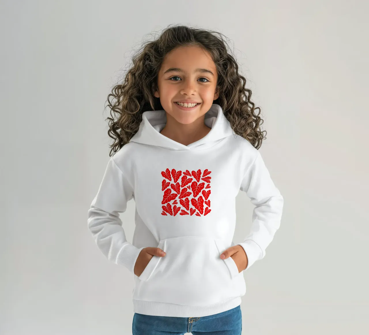 Red leaves pattern felpa bambino con cappuccio da baobabprintstore