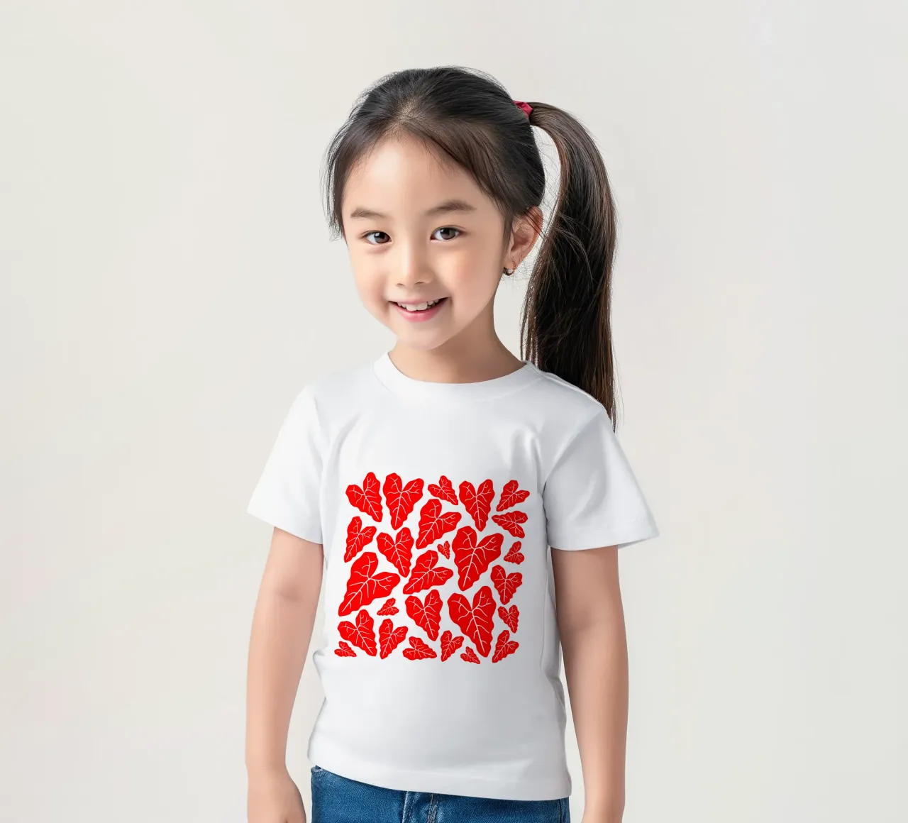 Red leaves pattern kinder t-shirt van baobabprintstore