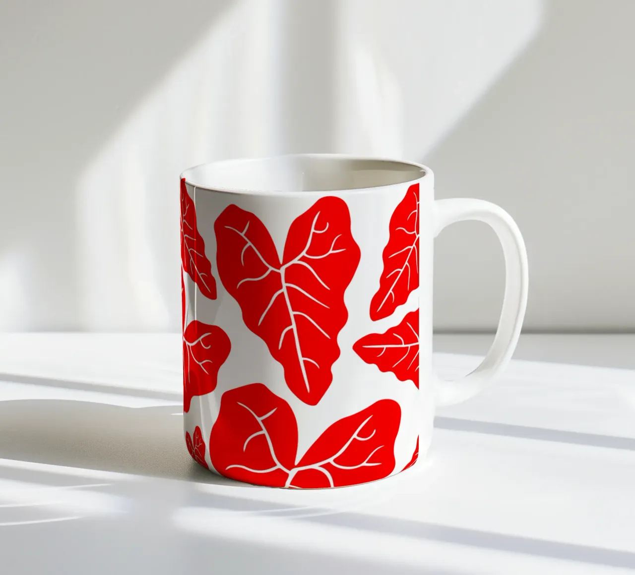 Red leaves pattern tazza in ceramica da baobabprintstore
