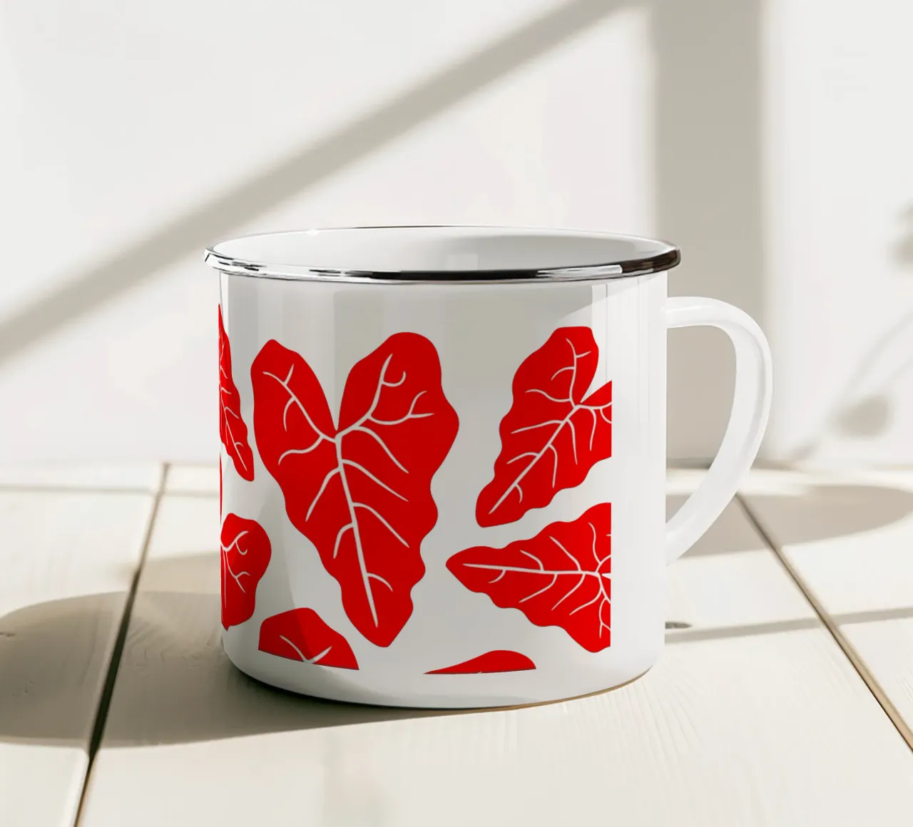 Red leaves pattern tazza in smalto da baobabprintstore