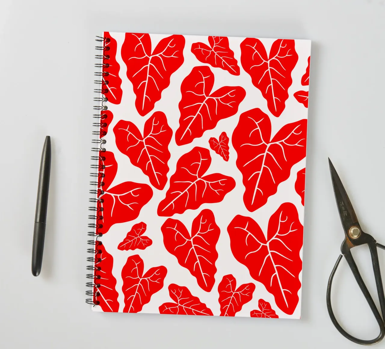 Red leaves pattern spiral notebook by baobabprintstore