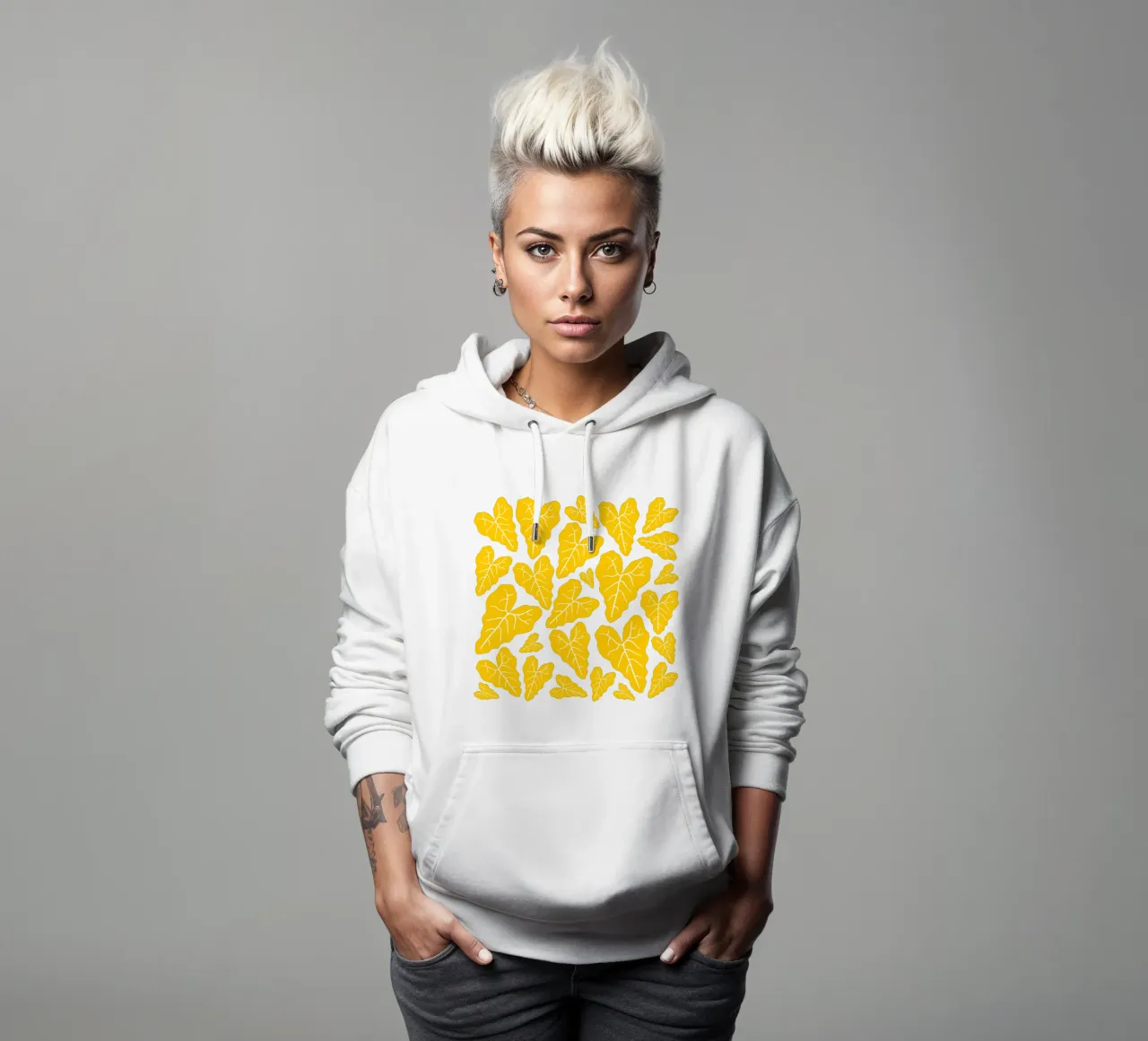 Yellow leaves pattern felpa con cappuccio da baobabprintstore