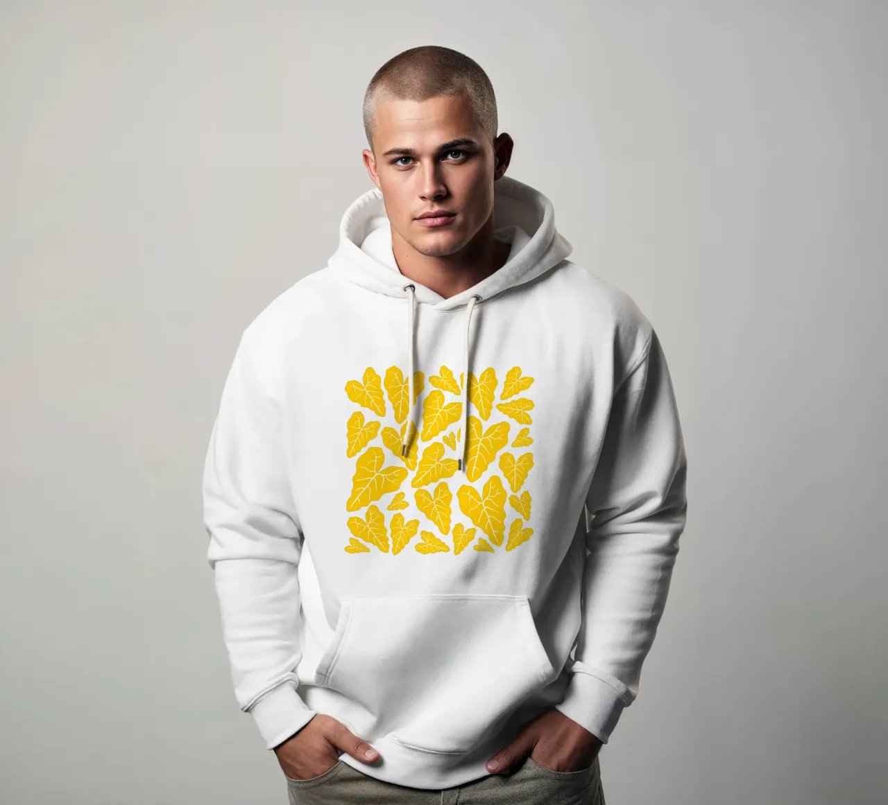 Yellow leaves pattern felpa con cappuccio da baobabprintstore