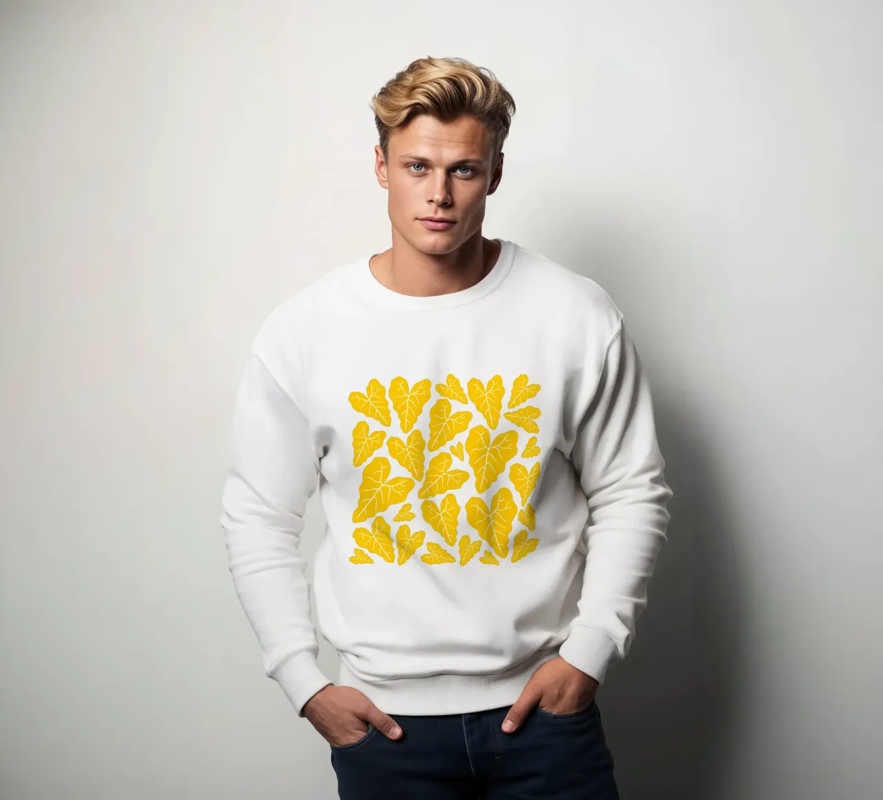 Yellow leaves pattern sweatshirt van baobabprintstore