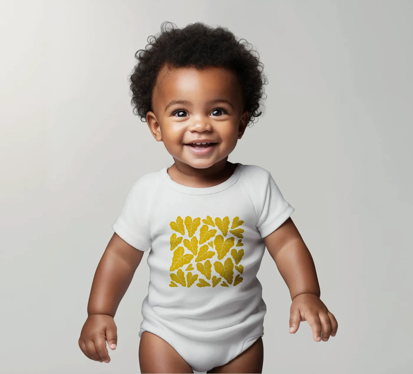 Yellow leaves pattern body bébé de baobabprintstore