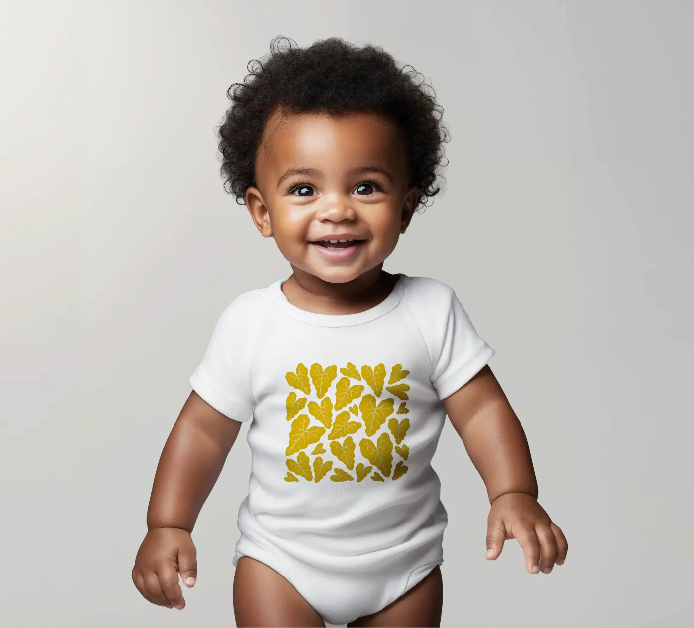 Yellow leaves pattern body bébé de baobabprintstore