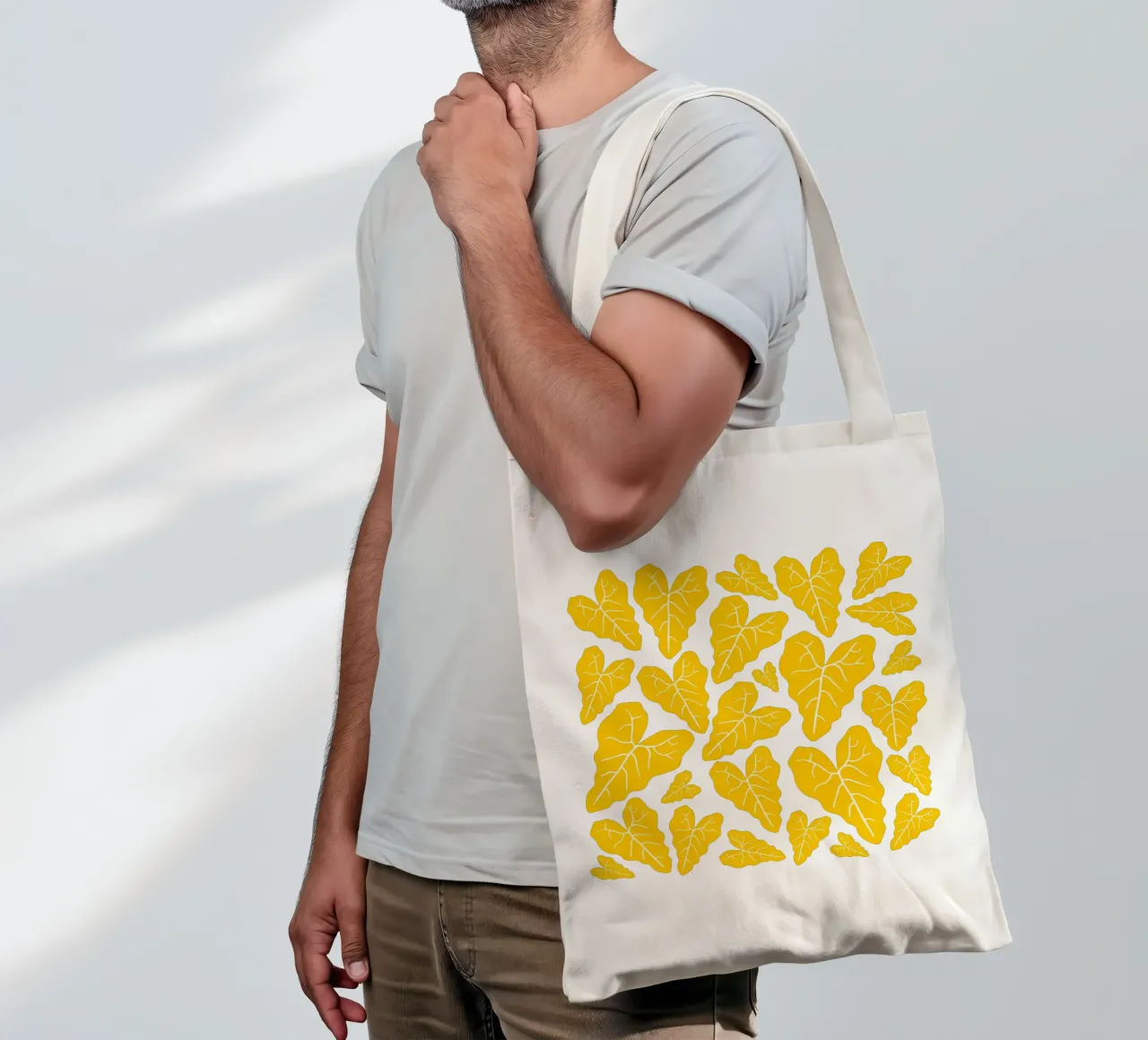 Yellow leaves pattern borsa in juta da baobabprintstore