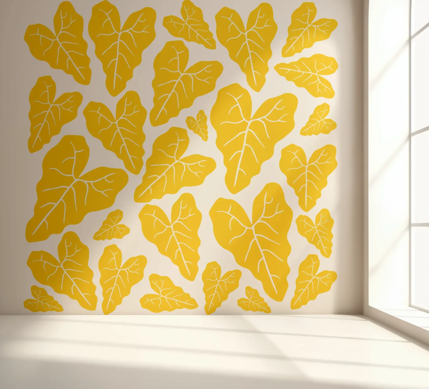 Yellow leaves pattern fotobehang van baobabprintstore