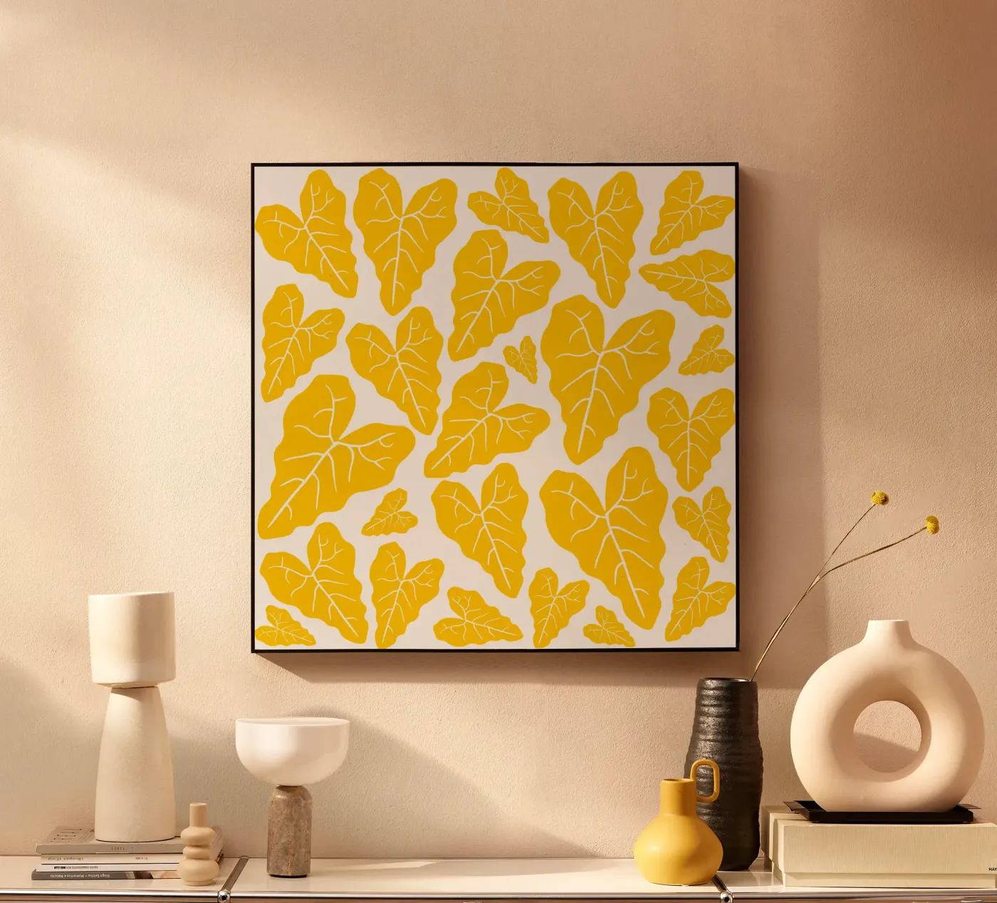Yellow leaves pattern forex plate by baobabprintstore