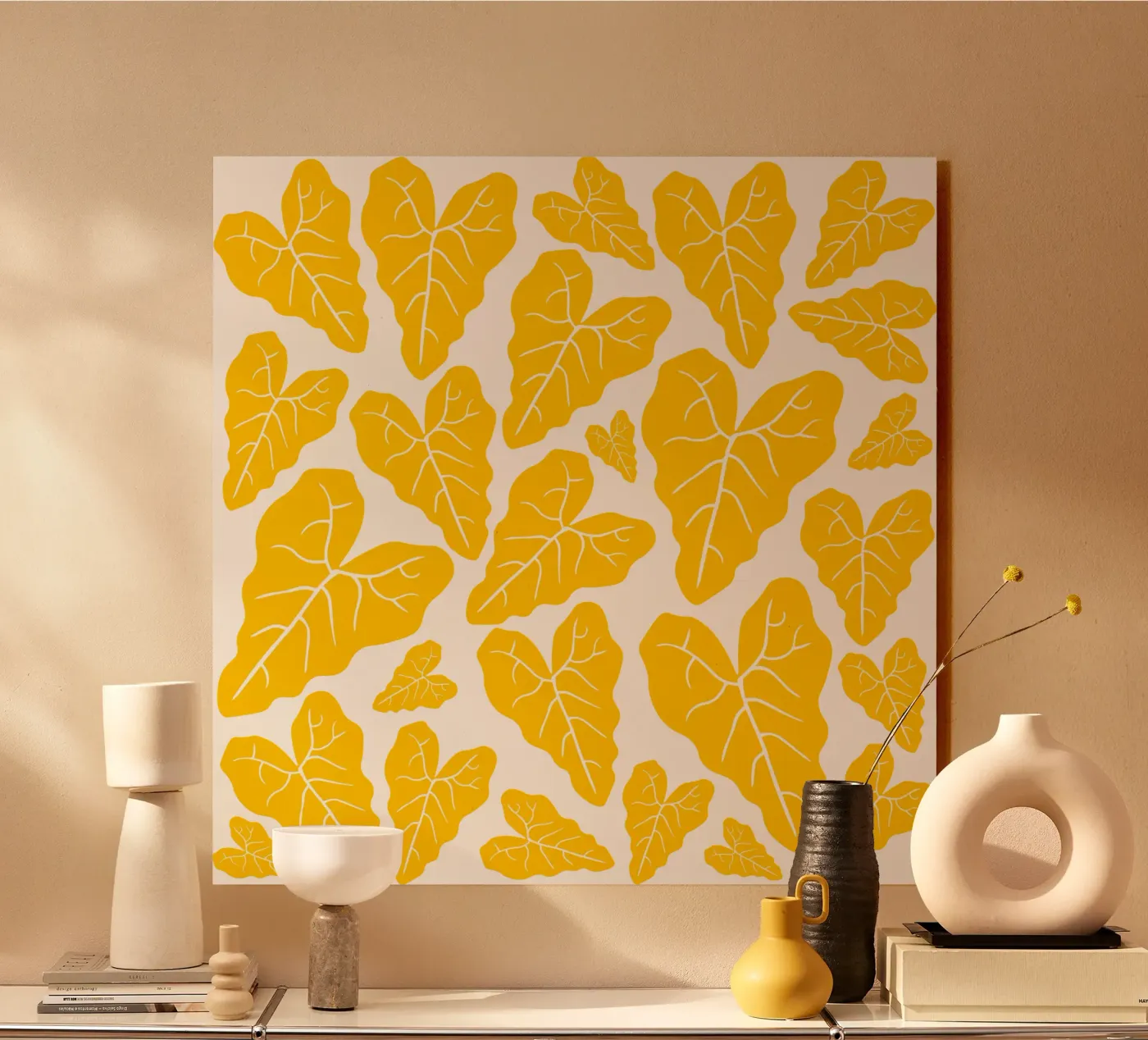 Yellow leaves pattern forex plate by baobabprintstore