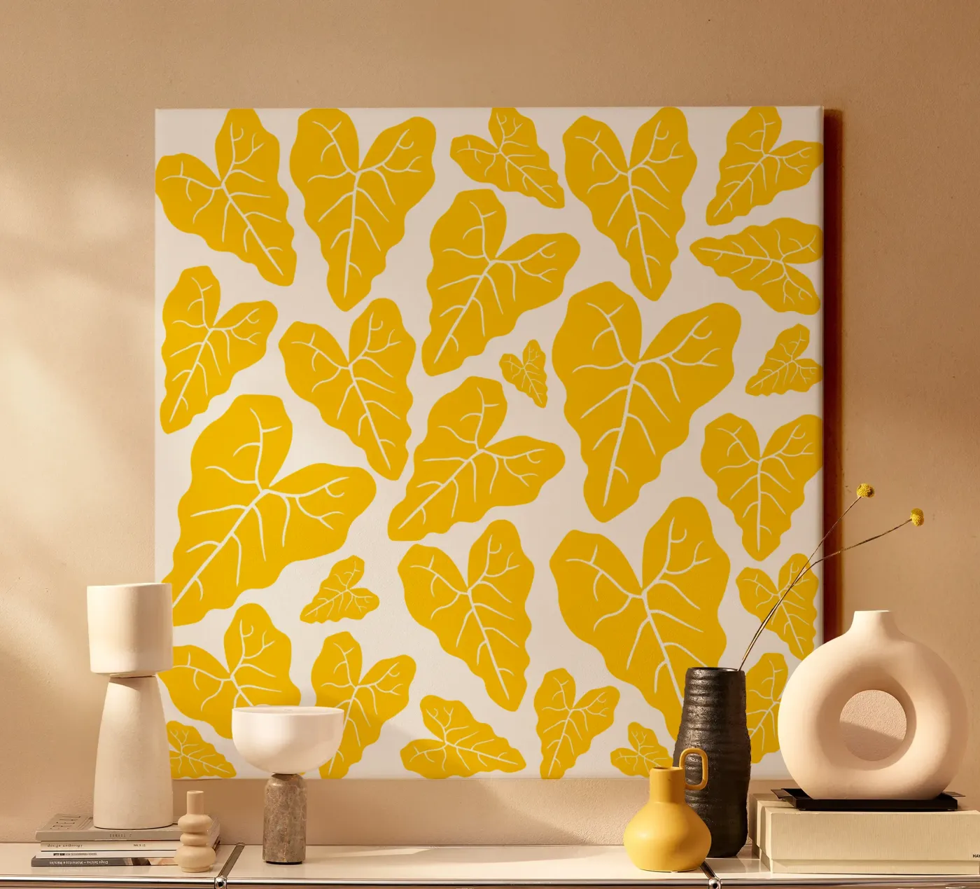 Yellow leaves pattern tela da baobabprintstore