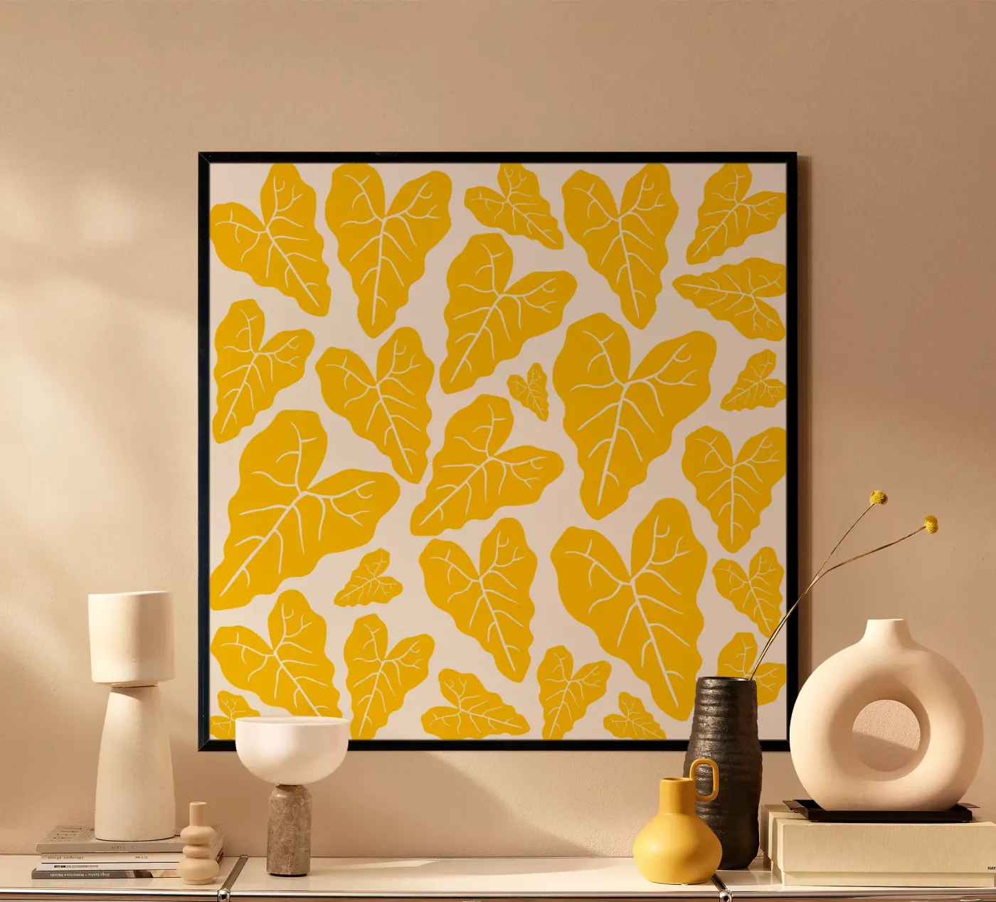 Yellow leaves pattern poster by baobabprintstore