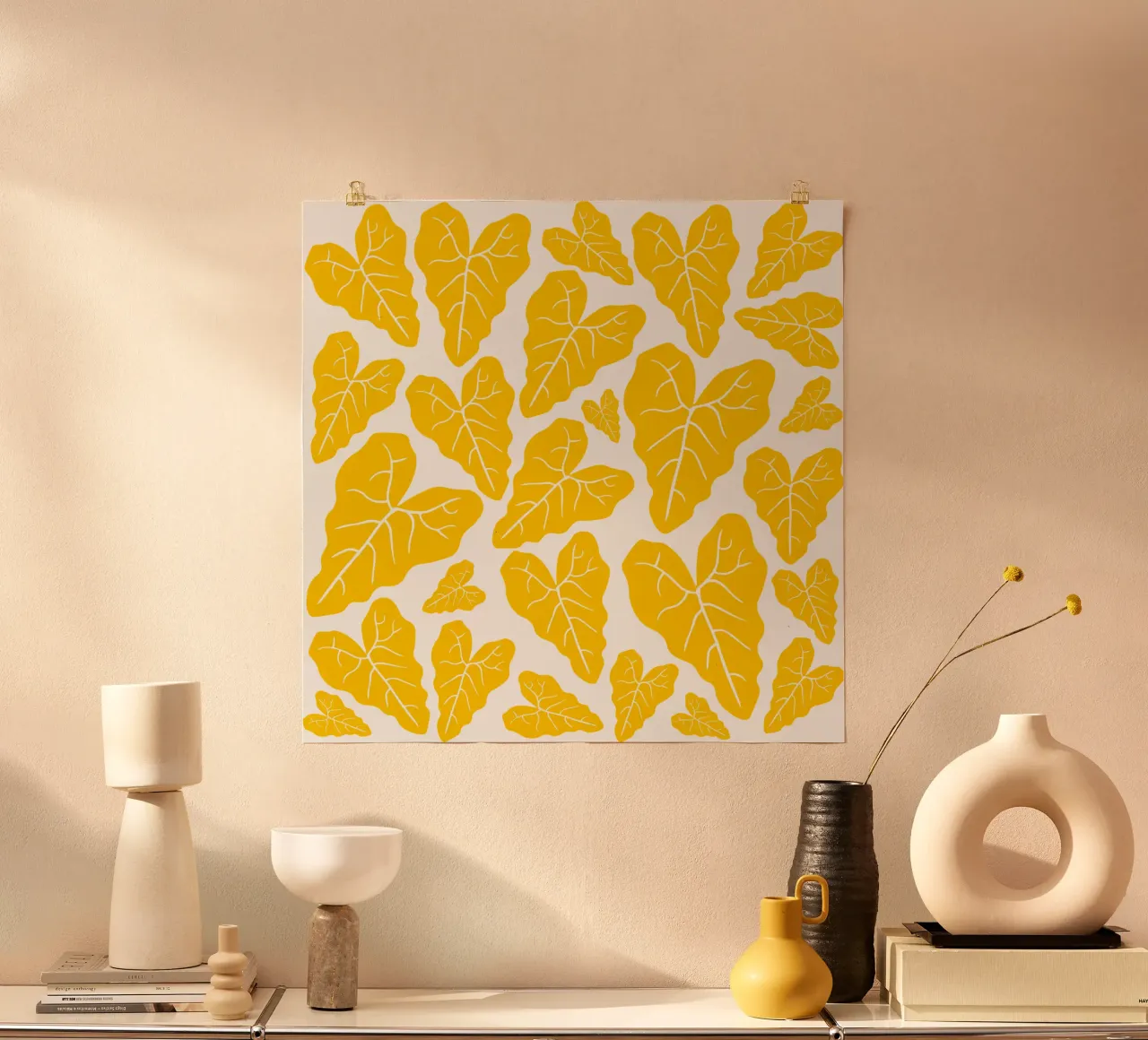 Yellow leaves pattern Poster von baobabprintstore