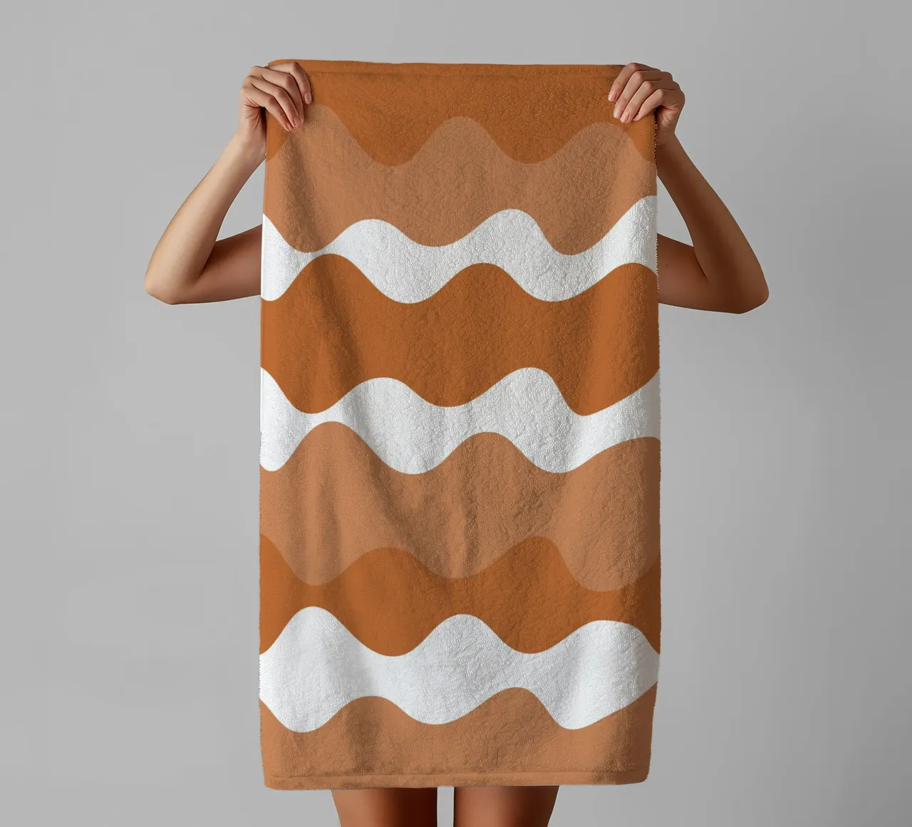 Brown horizontal wavy gradient asciugamano da bagno da baobabprintstore