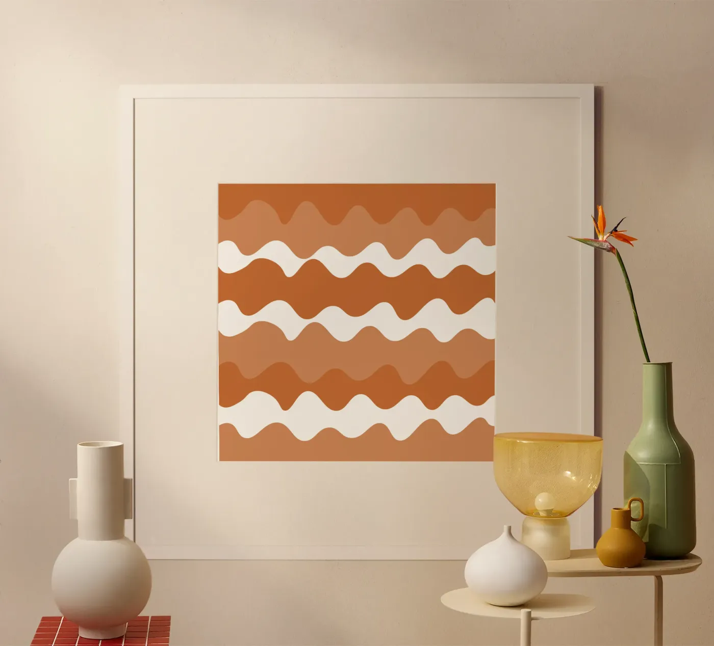 Brown horizontal wavy gradient poster by baobabprintstore