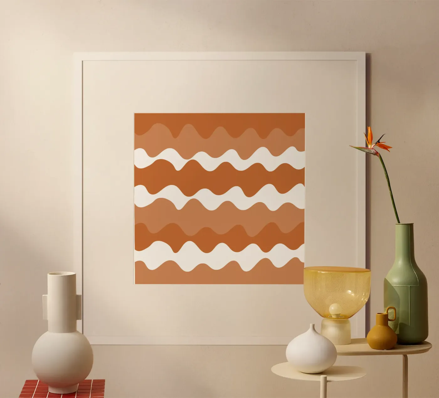 Brown horizontal wavy gradient poster van baobabprintstore