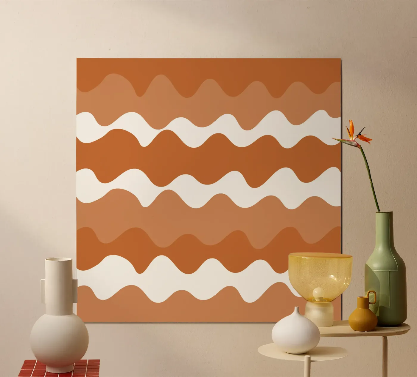 Brown horizontal wavy gradient poster van baobabprintstore