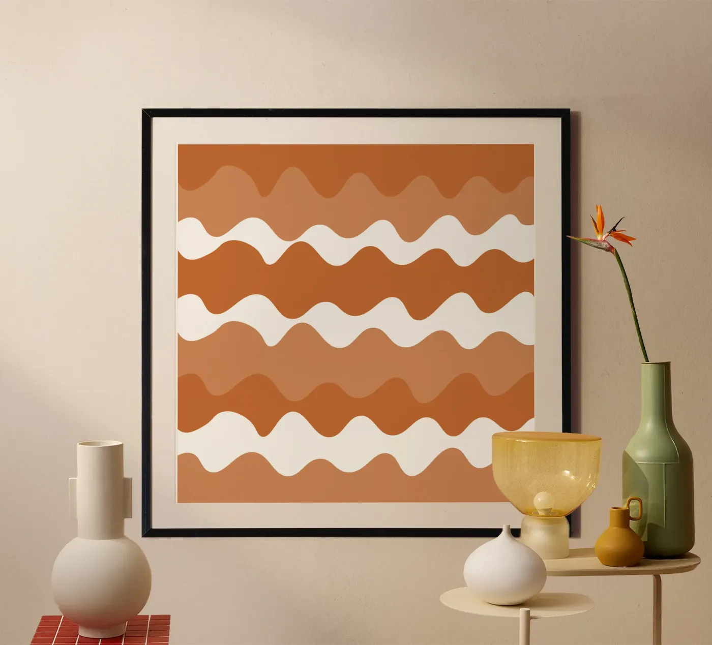 Brown horizontal wavy gradient poster van baobabprintstore
