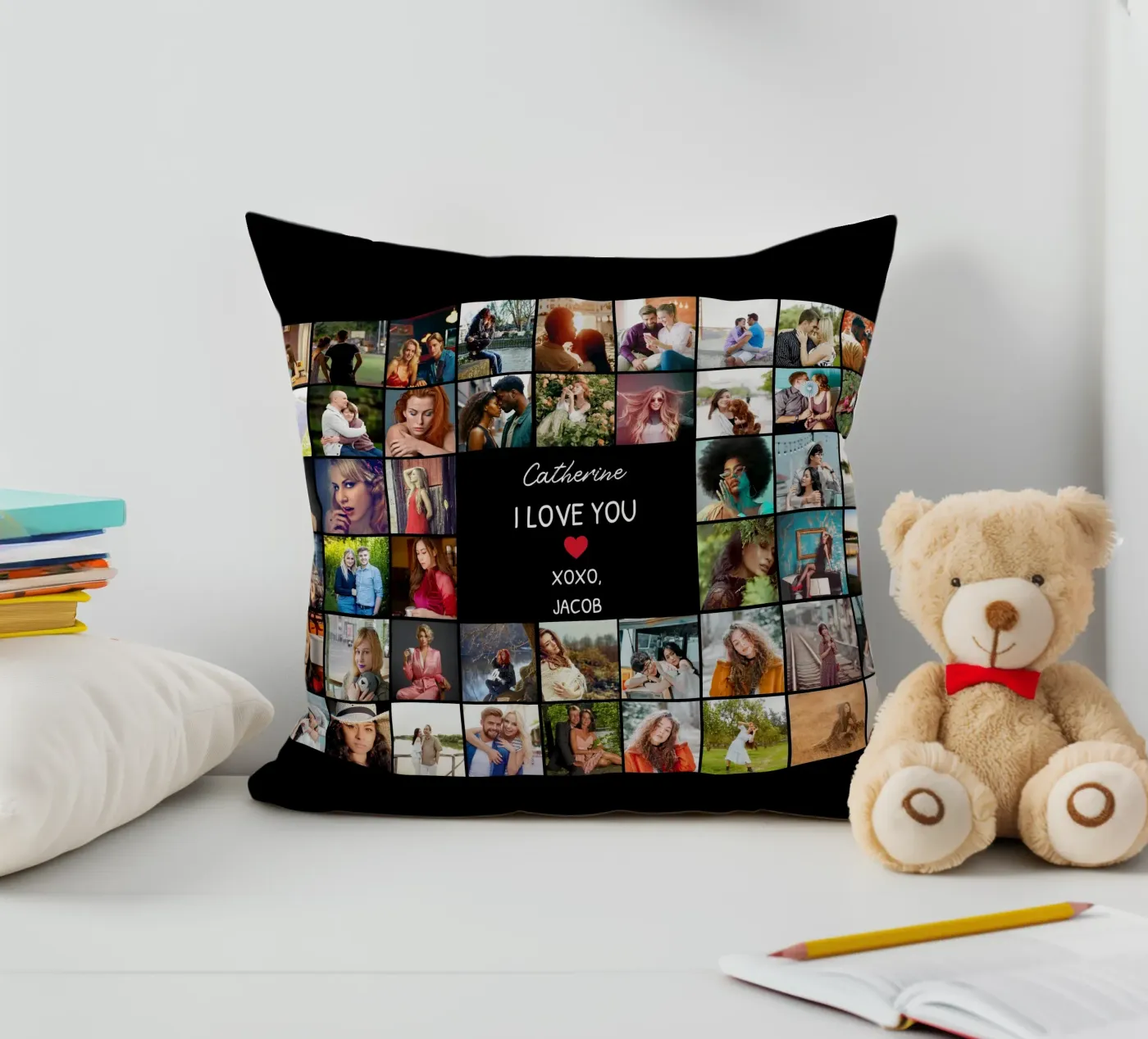 Personalisierte Ich liebe dich Valentine benutzerdefinierte 48 Foto-Collage Kissen von Personalized Art