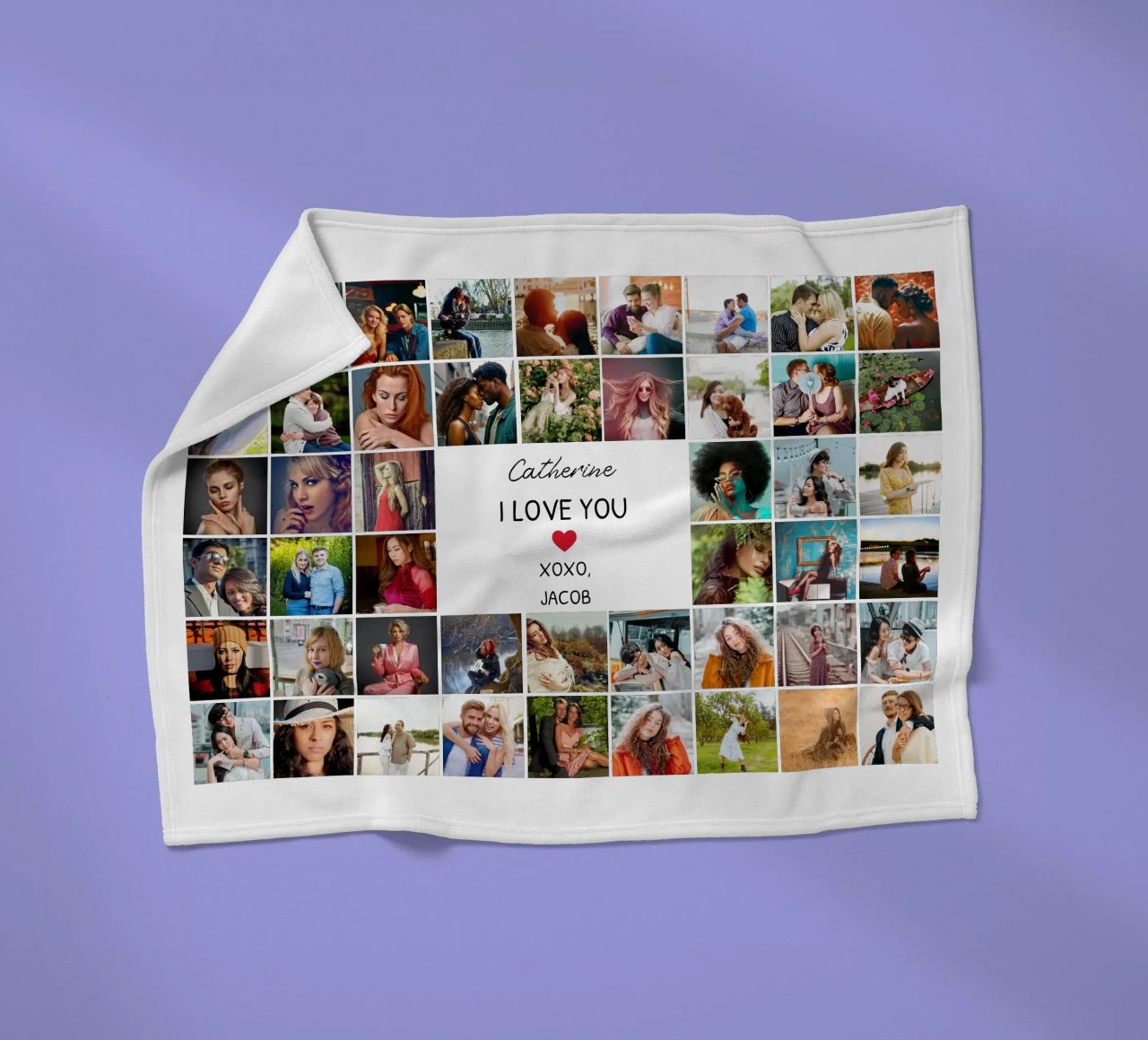 Gepersonaliseerde ik hou van je Valentijn fotocollage op maat 48 fleecedeken van Personalized Art
