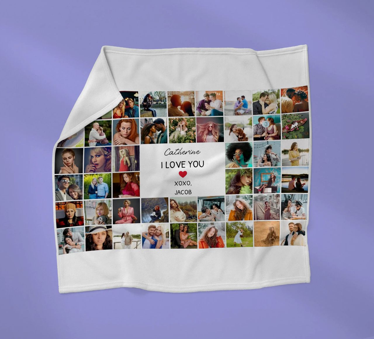 Gepersonaliseerde ik hou van je Valentijn fotocollage op maat 48 fleecedeken van Personalized Art