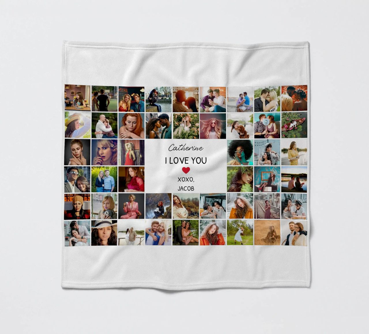 Gepersonaliseerde ik hou van je Valentijn fotocollage op maat 48 fleecedeken van Personalized Art